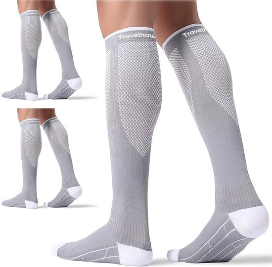 Travelhawk Compression Socks Grey - 3 Stück - Laufsocken - Premium Compression Socks - Laufsocken - Feuchtigkeitstransport - Skisocken - Verletzungen & Muskelkater vorbeugen - L/XL
