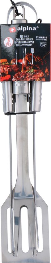 alpina BBQ-Zubehör - Grillwerkzeug-Set - 3-teiliges Set - Zange. Spatel