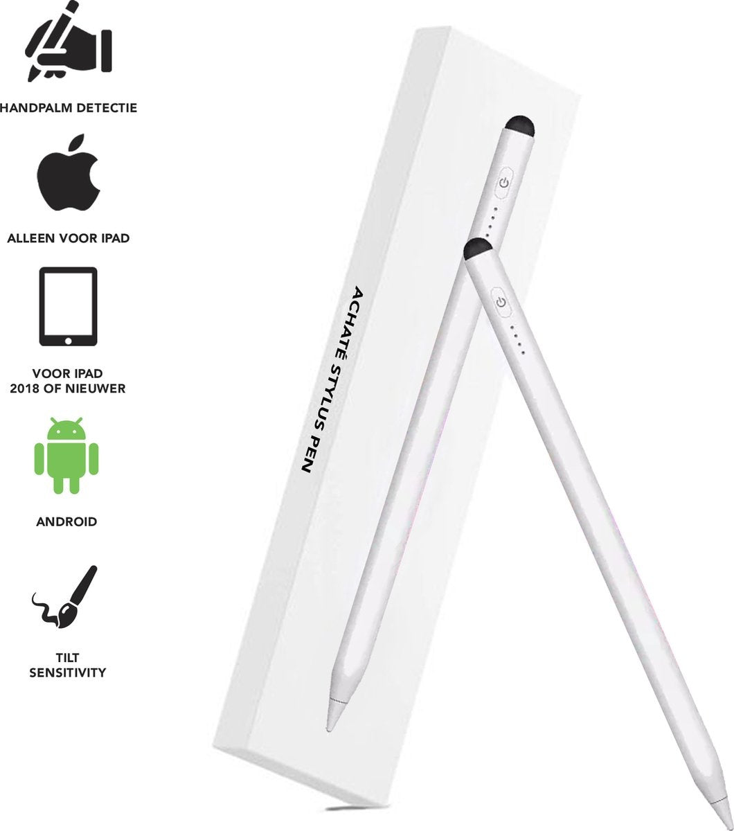 Achaté Stylus Pen Pro - Alternative zu Apple Pencil und Universal-Stylus - mit Handerkennung - Weiß