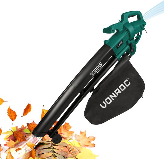 VONROC Laubbläser - Saugen & Häckseln - 3300 W - Inkl. 40-Liter-Auffangsack - Schwarz