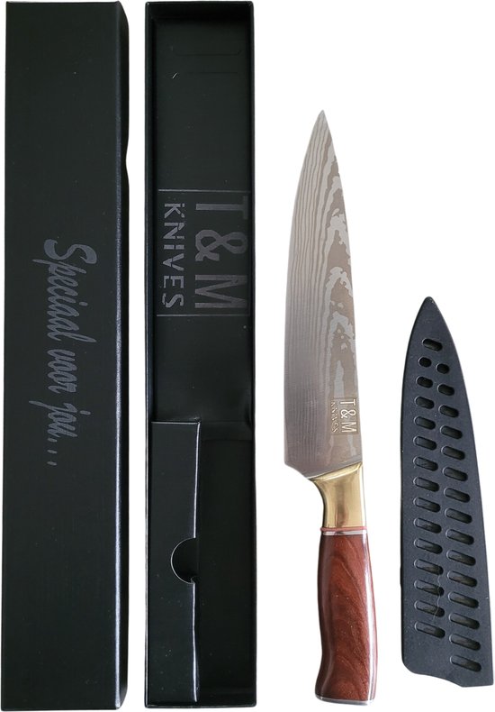 T&M Knives Chef's Knife Krystofs 20cm Klinge - Schönes japanisches Küchenmesser aus hartem Stahl - Ergonomischer Griff - Inklusive Geschenkbox