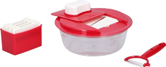 alpina Multireibe - Mit Auffangschale - Dünnschäler - 4 Reibengrößen - Weiß/Rot