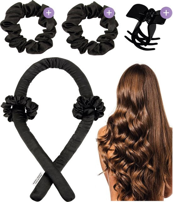 Soft & Silky Heatless curls - Satin - Band - Inkl. 2 Haargummis und 1 Haarspange - Lockenwickler - Lockenwickler - Locken ohne Hitze - Satin Hair Curler - Curly hair products