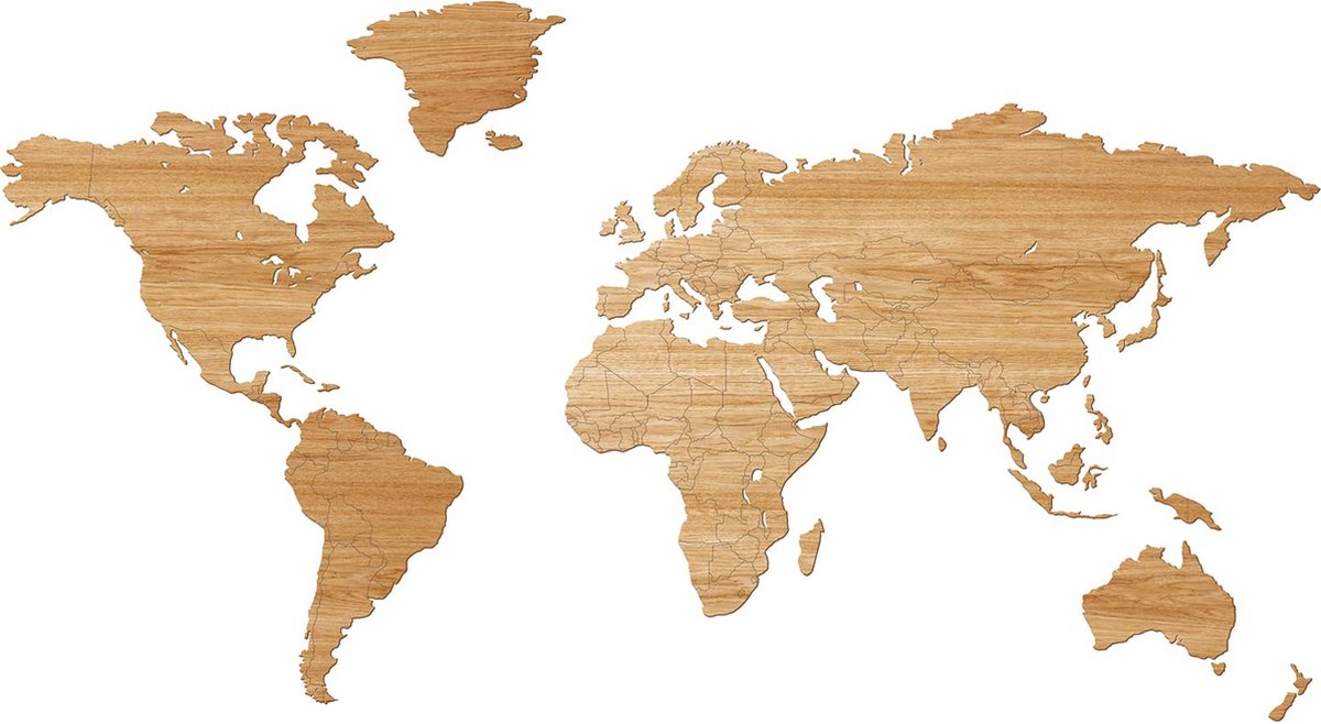 Weltkarte aus Holz - Wanddekoration - Eiche