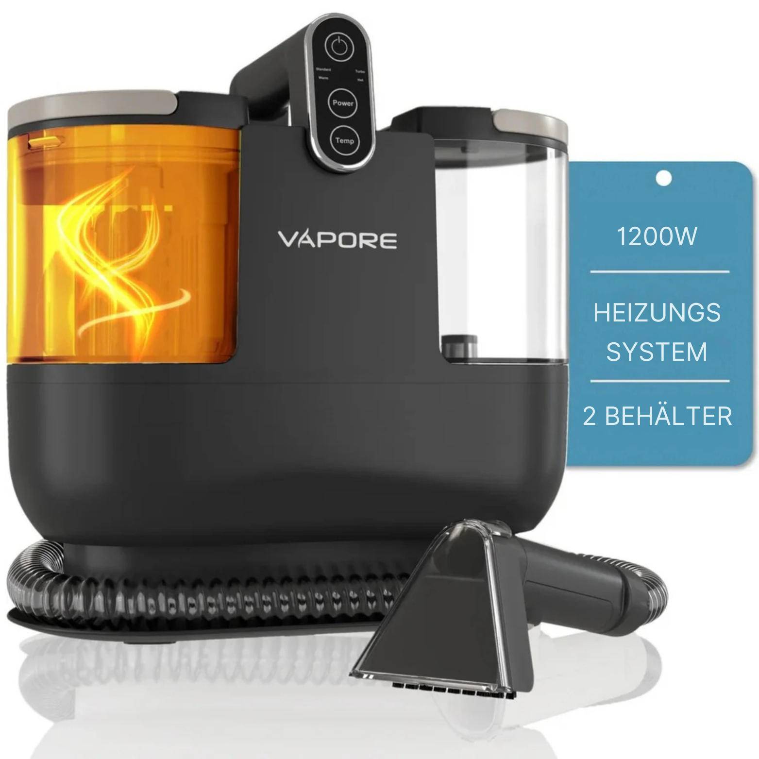 Vapore - Teppichreiniger - Möbelreiniger - Sofareiniger - Mit Saugkraft - 1200W - Schwarz