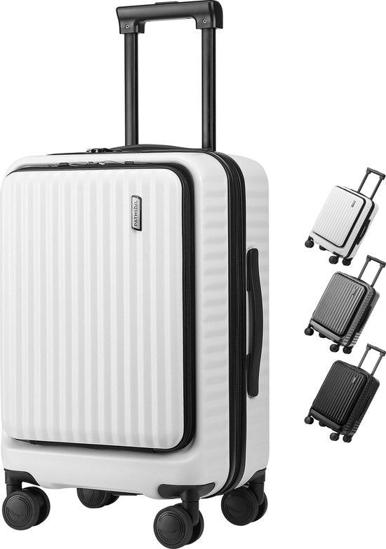 Pathsail - Handgepäck Koffer mit Fronttasche - inkl. TSA-Schloss & Spinner-Räder - Leicht - Weiß