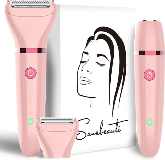 2-in-1 Ladyshave + Extra Scherkopf - Gesicht - Achseln - Beine - Bikinizone - Rasierer Frauen - Elektrischer Epilierer - Gesichtshaarentfernung Damen - Trimmer Frauen - Ladyshaves Bikini - USB Wiederaufladbar
