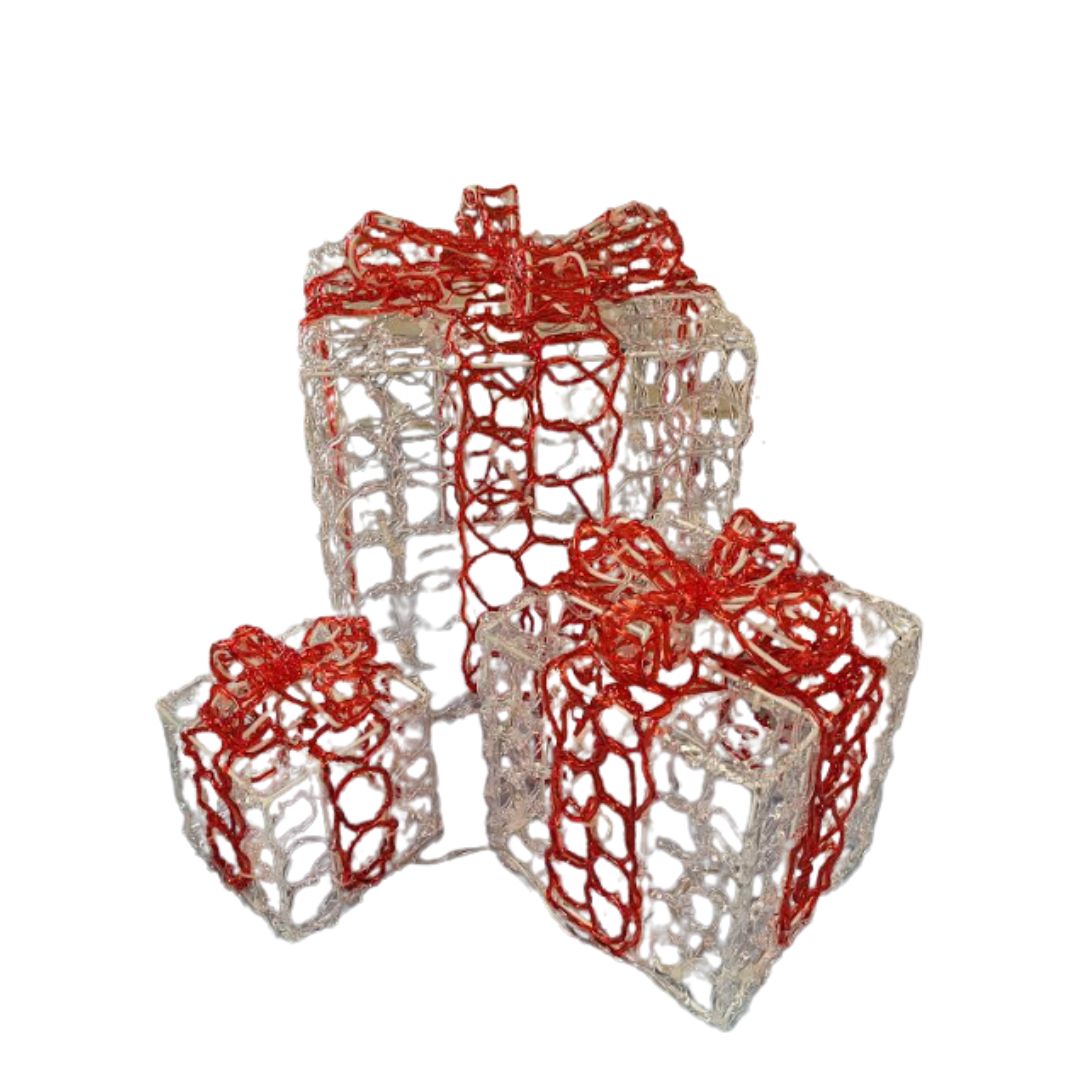 SPLENDEO 3er-Set Leuchtgeschenke - 1 groß 1 mittel 1 klein - Acryl - 60 Glühbirnen - weiße LED