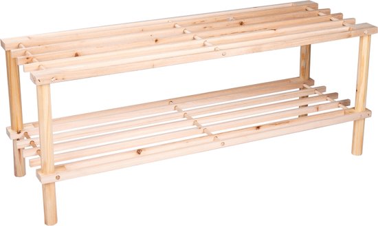 alpina Schuhregal - 74 x 26 x 30 CM - Zwei Lagen - Holz - FSC zertifiziert - Beige