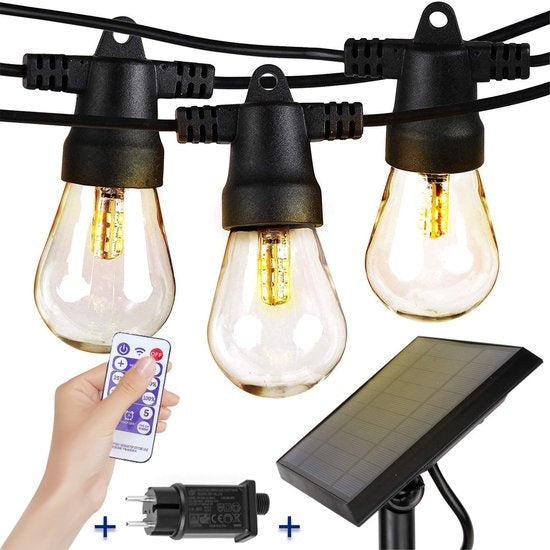 SHINE - Lichtsnoer buiten - Lichtslinger op Zonne-energie - Solar Led Prikkabel - Feestverlichting - Lampjes slinger - Tuinverlichting - Vintage Basic Sfeerverlichting - 12 Led Plug-In Lampen met Afstandsbediening - 8