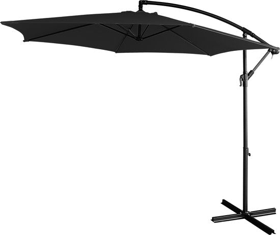 O'DADDY® Schwebender Sonnenschirm - Garten-Sonnenschirm mit Kreuzfuß - Sonnenschirm - Ø300 - Verstellbarer Mechanismus - UV20 Schutz - Metall & Polyester - Schwarz