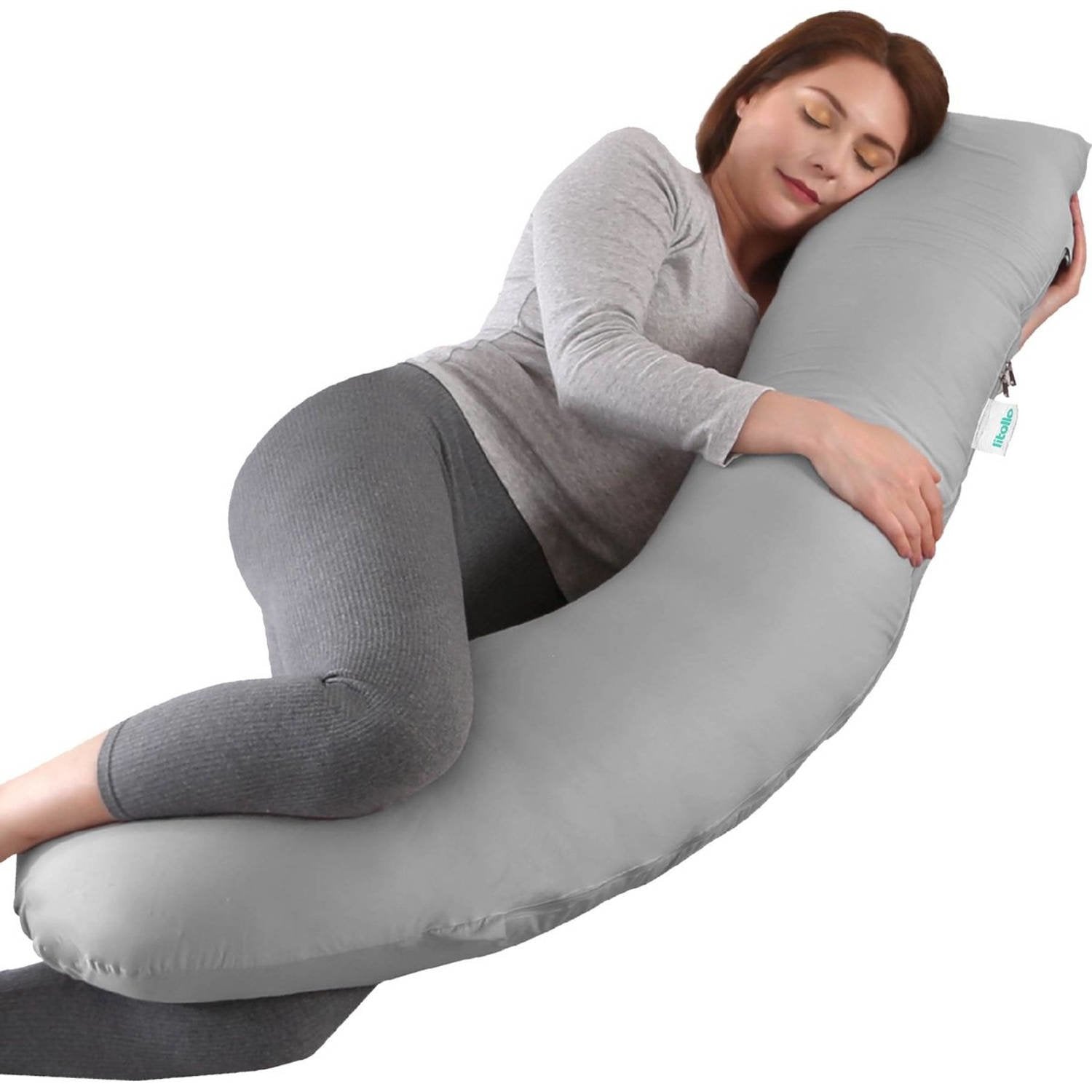 Litollo® - Schwangerschaftskissen (J-förmig) - Umstandskissen - Stillkissen - Körperkissen - 145cm - Abnehmbarer Bezug - Grau