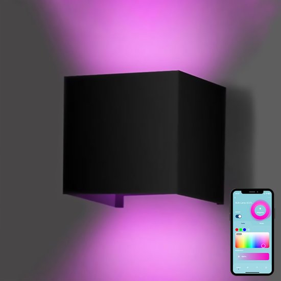 Gologi Smart Wall Lamp - Innen- und Außenbeleuchtung - Up Down Lighting - Dimmbar - Industrie - Smart Lamp - Außenleuchte - Wasserdicht - Energieeffizient und Rostfrei - RGB - Mit App - Schwarz