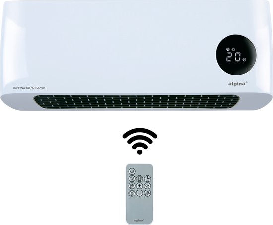 alpina Keramikkocher mit Wandhalterung - Elektroheizgerät 2000W - einstellbare Heizstufen und Timer - Wandkocher mit Fernbedienung - Heizlüfter - für Innenräume