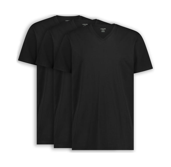 3x LebasQ Fit T-Shirts - Schwarz - V-Ausschnitt - Regular Fit - Größe S - 180g/m²