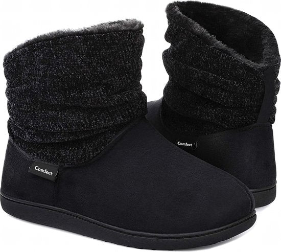 Hausschuhe Damen - Hausschuhe - Größe 42/43 - Schwarz - Rutschfest - Comfeet