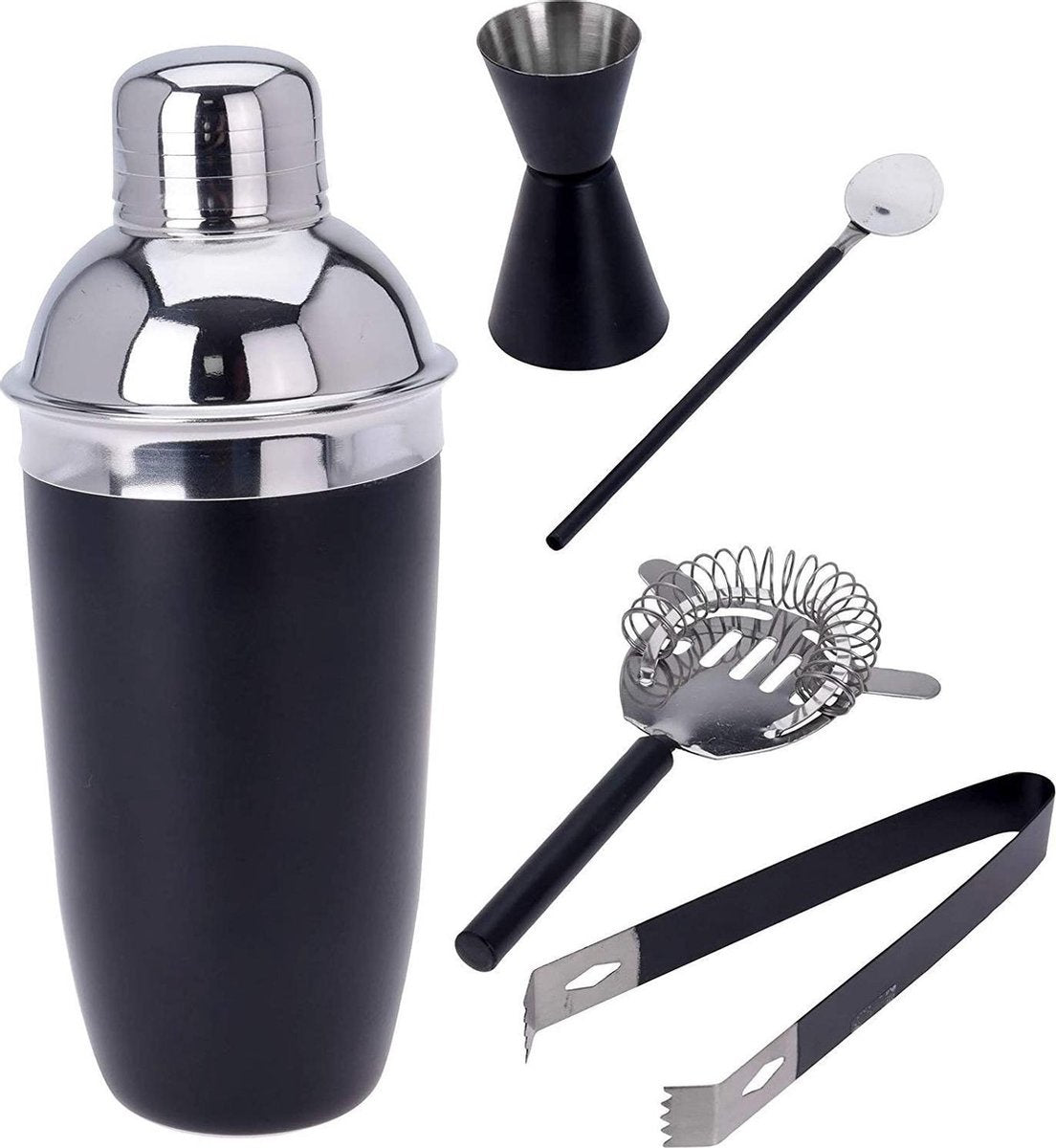 Excellent Houseware Cocktailshaker-Set - Edelstahl - 5 Teile - Mattschwarz