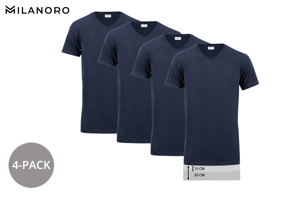 Milanoro - XL - T-Shirt - Extra lang - 4er-Pack - 100% Baumwolle - Marineblau