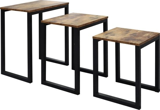 Schwarz-brauner Industrie-Beistelltisch 3er-Set: Stilvoll und platzsparend