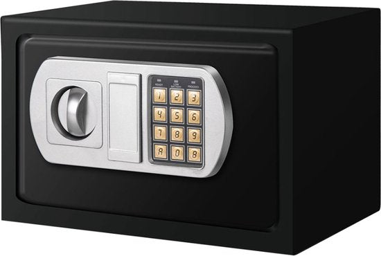 BRASQ Elektrischer Safe Schwarz - 31x20x20 cm - Zahlenschloss - inkl. Befestigungsmaterial - Spardose - Geldschrank - Spardose mit Zahlenschloss