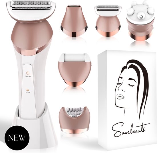 Sansbeauté® 6-in-1 Ladyshave Gesicht - Achseln - Beine - Bikinizone - Rasierer für Frauen - Epilierer - Epilierer für Damen - Trimmer für Frauen - Bikini-Trimmer - USB Wiederaufladbar