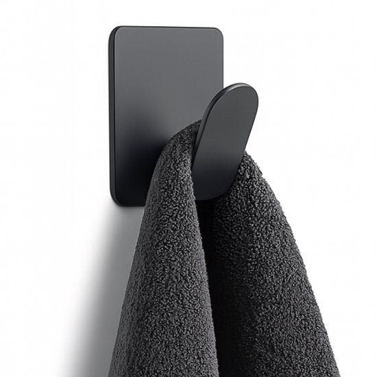 Selbstklebende Handtuchhaken - 1 Stück - Mattschwarz - Handtuchhalter - Handtuchclips - Wandhaken - Türhaken - Aufhängesystem für Gemälde - Kleiderhaken - Saugnapf mit Haken