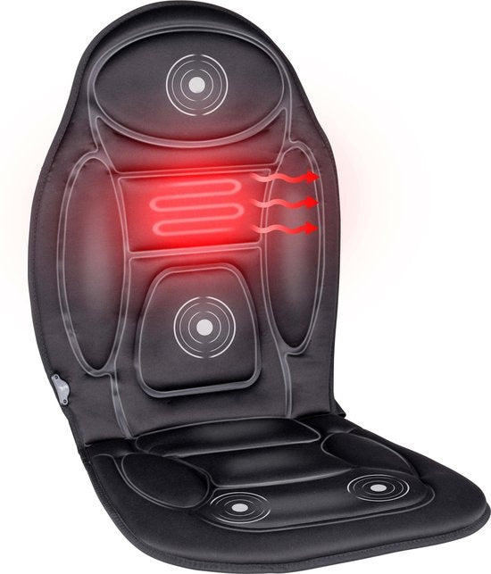 Dunlop Massagesitz Auto mit Heizfunktion - 108 x 48 CM - 4 Massagemotoren und 1 Heizelement - Anschluss an Zigarettenanzünder Auto - Fernbedienung mit 13 Stufen - Schwarz
