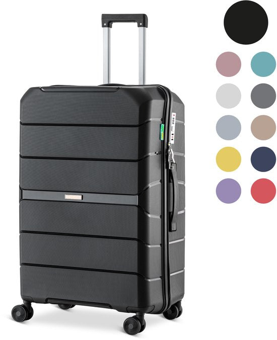SKYCASES Urban Adventurer - Mittlerer Reisekoffer - Zahlenschloss - 44x27x66cm - 78L - Reisekoffer mit Kofferschloss - Spinner-Räder - Schwarz