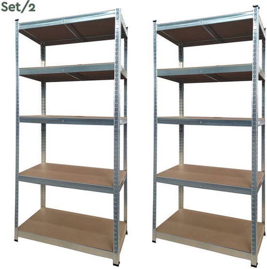BRASQ Regalschrank - 2er Set - Metall-Lagerregal - Speisekammer - Wandschrank - Lagerregal 180x90x40 - 5 Lagen - 175 KG pro Fachboden - max 875 KG