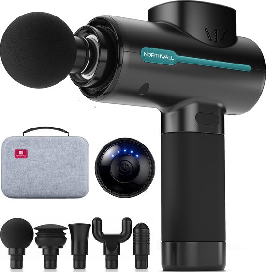 Northwall Massage Gun Professional PRO - Massagepistole mit Koffer und 5 Aufsätzen - Leistungsstarkes und kabelloses Sport- und Entspannungsmassagegerät