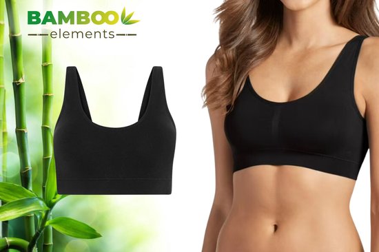 Bamboo Elements Nahtloser BH ohne Bügel - Schwarz - Herausnehmbare BH-Pads - Bralette Damen - BH - Bambus - Nahtlose Unterwäsche Damen
