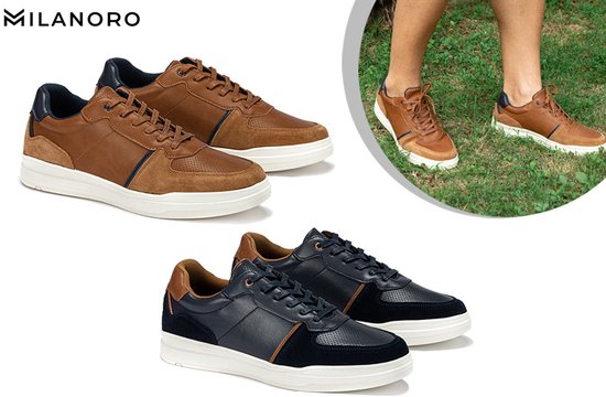 Milanoro - Stylische Herren-Turnschuhe aus Leder - Cognac - Größe 41