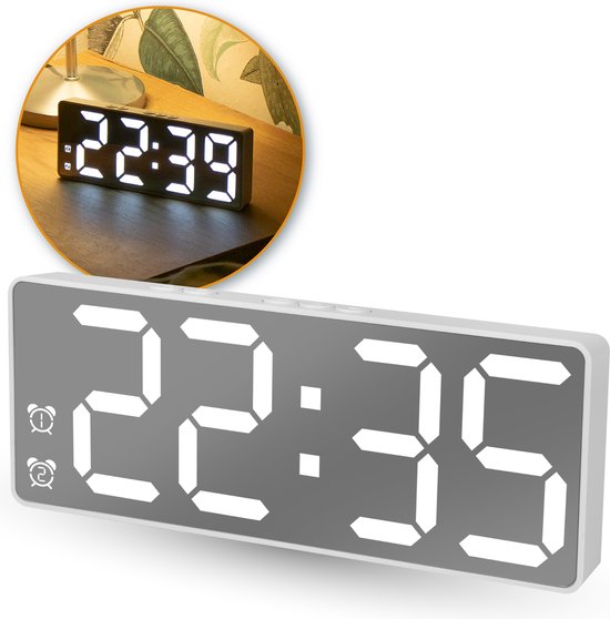 Nuvance - Digitaler Wecker - Digitaluhren - Wecker für Kinder & Erwachsene - Reisewecker - Schlafzimmer - Led-Wecker digital - Wecker - Weiß