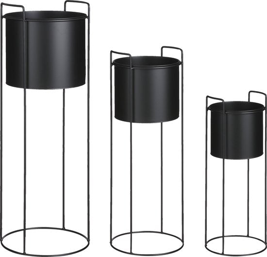 Mica Decorations Favani Blumentopf auf Ständer - 3er-Set - H80 x Ø28 cm - Metall - Schwarz