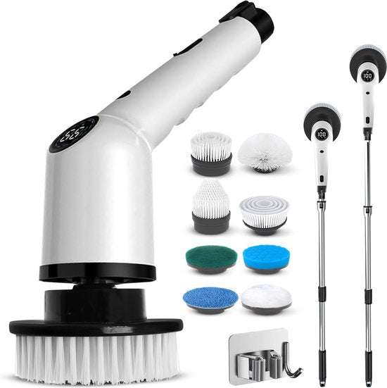 Samako Elektrische Reinigungsbürste - Elektrischer Schrubber - IPX6 wasserdichte Scheuerbürste mit Griff - 9 Aufsätze - Polierer - Schrubber