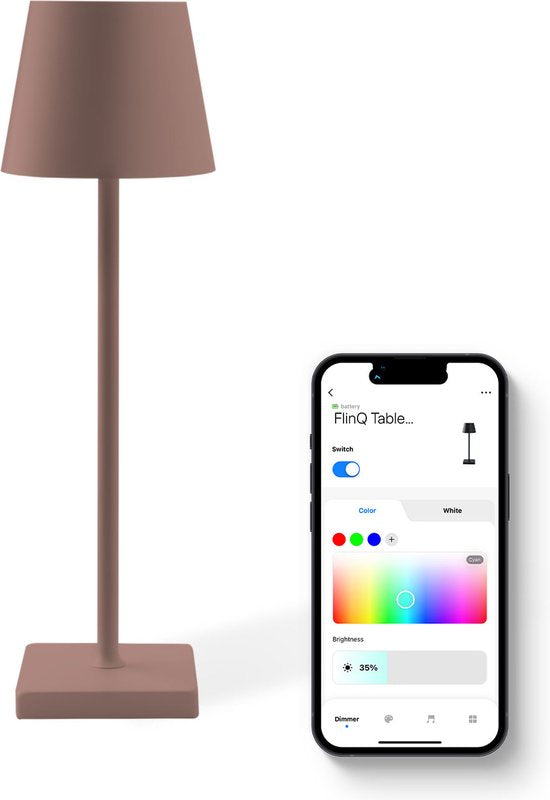FlinQ Smart Table Lamp Nova - Wiederaufladbar und mit Touch Control - Für Schlafzimmer und Wohnzimmer - Kabellose Lampe auch als Stehlampe - Dimmbar und ideal für den Nachttisch - Industrial - Bronze