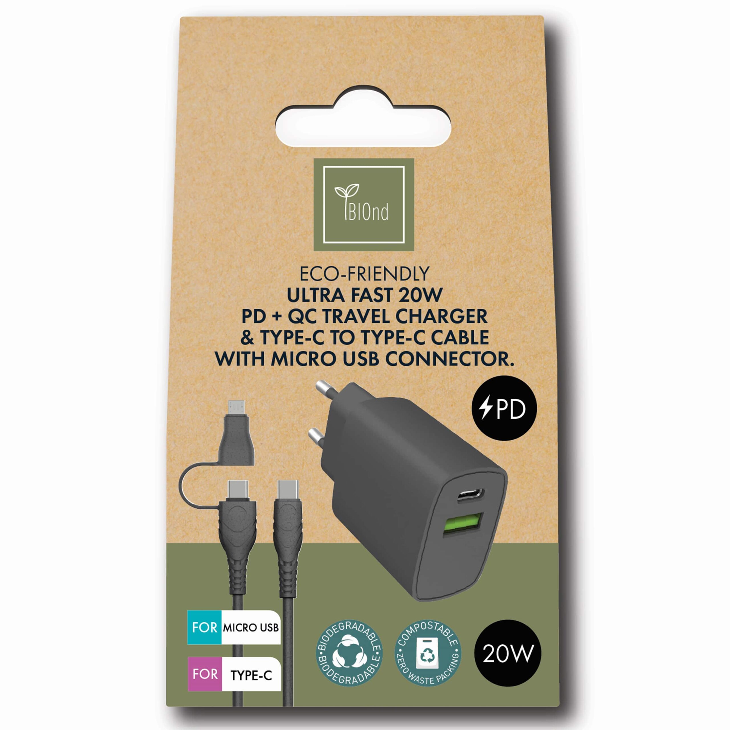 BIOnd CMC-20W - Ladegerät inkl. USB-C auf USB-C/Micro-USB LadekabelNeuware -