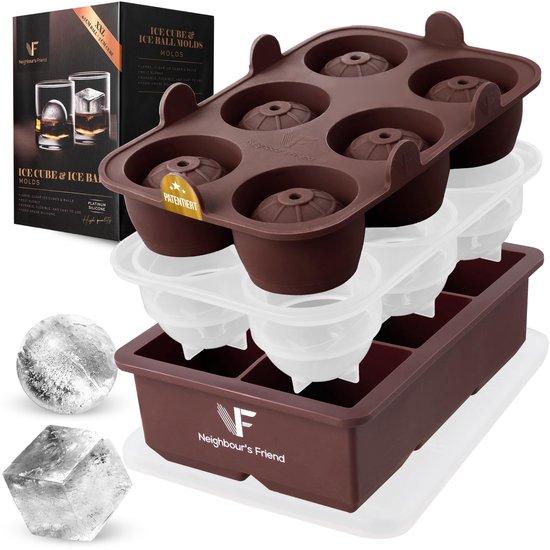 Neighbour’s Friend Patentierte Eiskugelform mit großer Eiswürfelform - XXL Eiswürfelformer für Whisky