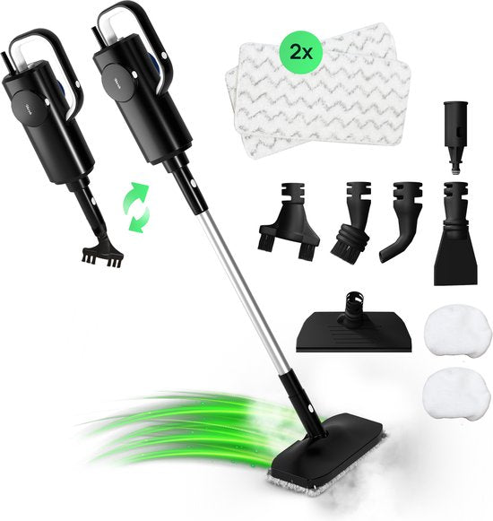 Skrub Dampfreiniger für den Boden - 2 in 1 Handdampfer - Fleckenreiniger mit 6 Aufsätzen - 1500w