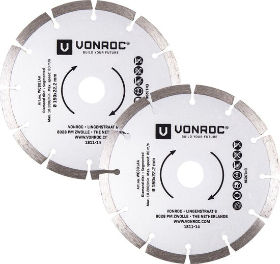 VONROC Diamanttrennscheiben - Ø150MM - universal - 2 Stück - Stein & harte Materialien