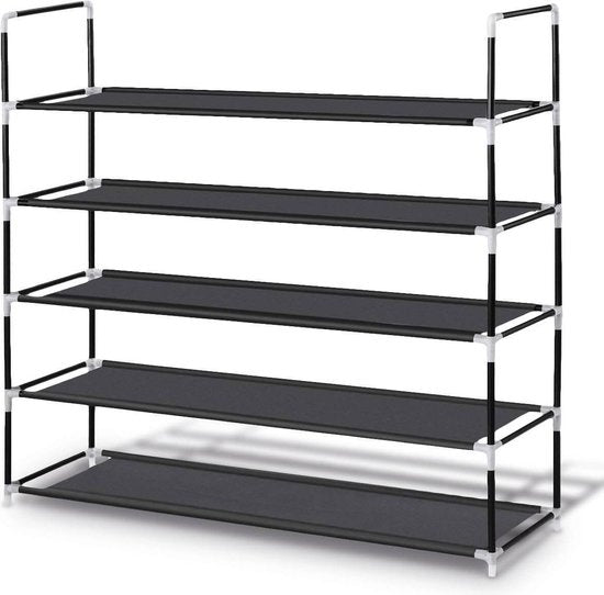 LifeGoods Schuhregal - 5 Schichten - Aufbewahrungssystem für 30 Paar Schuhe - Kunststoff - Schwarz