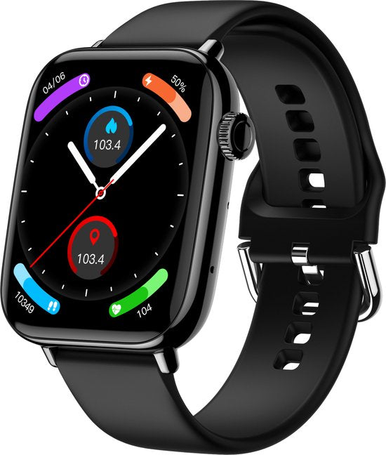 Nuvance - Smartwatch für Männer und Frauen mit Bluetooth - IP68 Wasserdicht - Geeignet für alle Smartphones - Schrittzähler und Herzfrequenzmesser - Schwarz