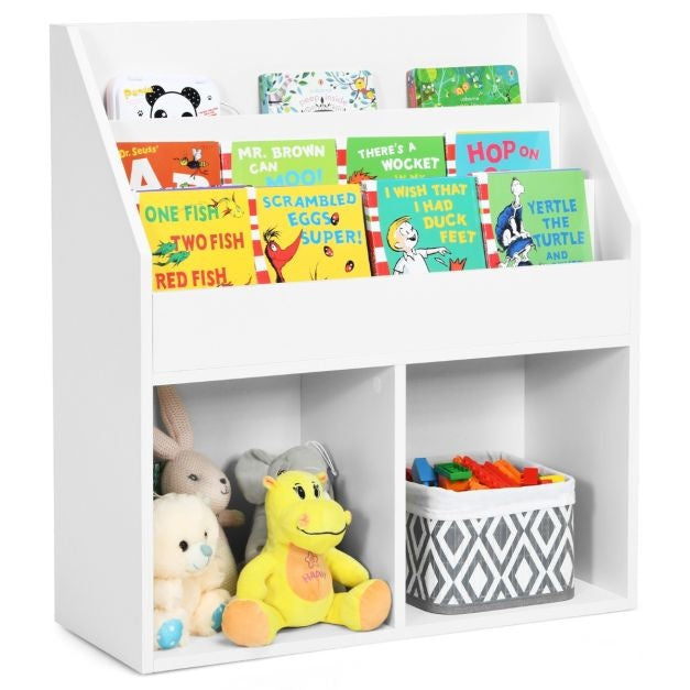 Coast Bücherregal für Kinder Holzspielzeugregal mit 3-stufigem Fach und 2 Einlegeböden 2-In-1 Kinderregal Weiß 70 x 30 x 80 cm