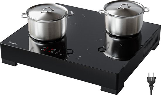 KitchenBrothers Induktionskochfeld - Freistehendes Induktionskochfeld - 60 cm - 4 Zonen - 1 Phase - bis zu 2400W - Schwarz