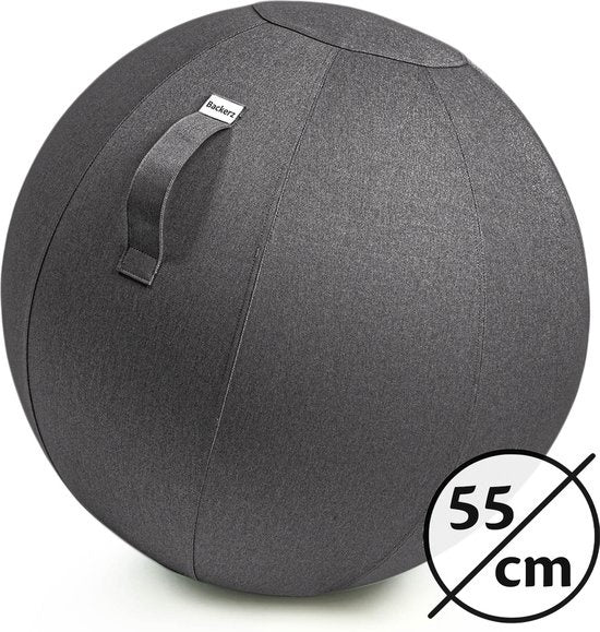 Bckz Sitzball Büro und Zuhause 55 CM - Luxus-Yogaball - Sitzball mit Hülle - Ergonomischer Bürostuhlball - Leinen Anthrazit