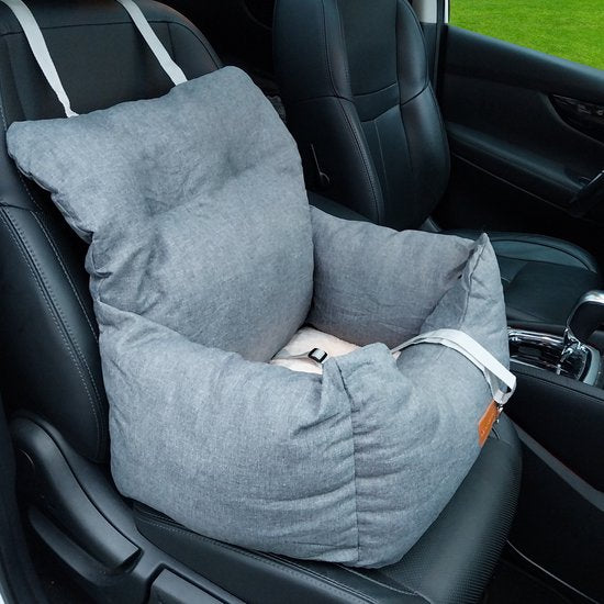 By Cee Cee Autositz Hund - Premium Auto Korb Hund - Hundekorb Auto mit Sicherheitsgurt - Hundesitz - Autositz - Grau