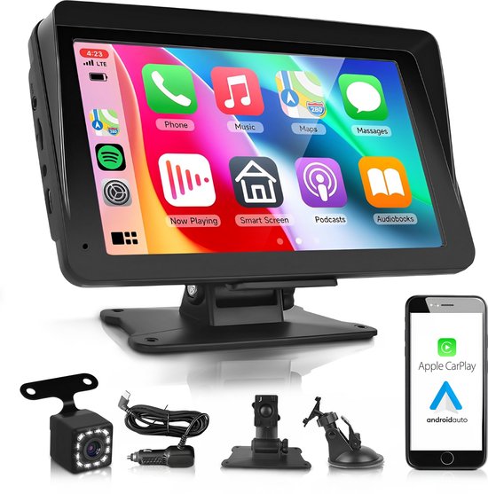 Carplay Bildschirm - Einfache Installation - Für Apple & Android Auto - Kabellos - Autoradio mit Bluetooth - Carplay Bildschirm - Mit Rückfahrkamera - Skoov