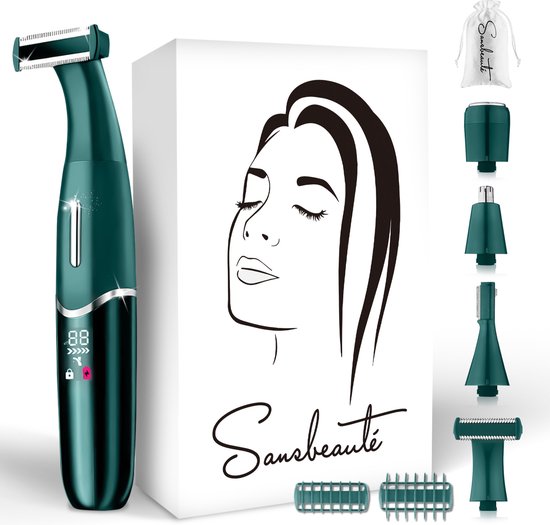 4-in-1 Bikini Trimmer + Reisetasche - Sansbeauté® - Gesicht - Achseln - Beine - Bikinizone - Augenbrauentrimmer - Gesichtshaarentfernung Damen - Intimzone - Ladyshaves Bikini - Epilierer elektrisch