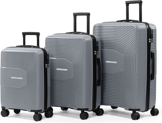 Milanoro Kofferset 3-teilig - Leichtes Polypropylen - Grau - 360° Räder & TSA-Schloss
