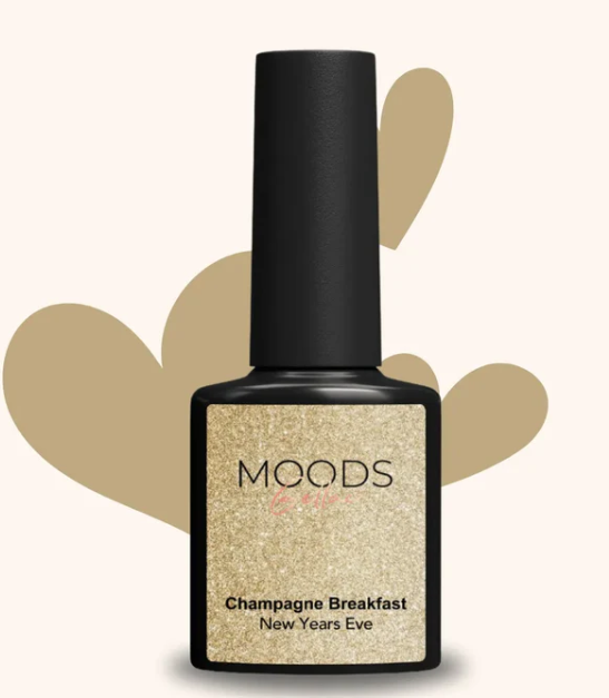 Moods Gellac - Gelnagellack - 501 Champagner Frühstück - 15ML - Glitter Gold